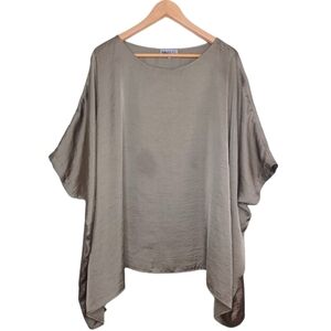 Tutu & Lilli Satin Lagenlook Olive Green Tunic Blouse